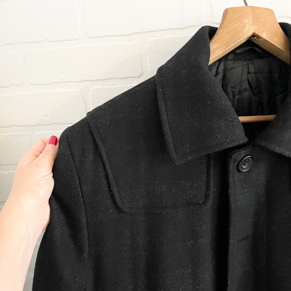 Vintage Bosco Men’s dress coat Pea coat Pockets Black Charcoal Wool blend Sz 42 - Picture 8 of 13
